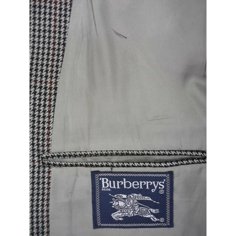 Burberrys Mens Houndstooth Sport Coat Suit Jacket 100% Wool Size 42-44 USA